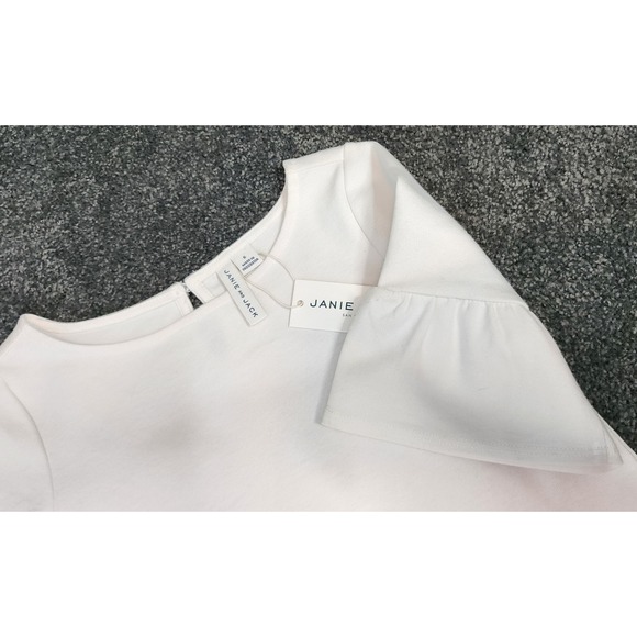 Janie and Jack Dress Top White Ruffle Sleeve Striped Hem Girls Size 6 NWT - Picture 1 of 4